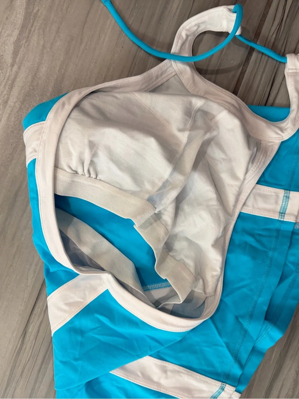 Blue Halter work out shirt with White Stripes